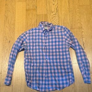 J. Crew Men's Casual Blue and Pink Checkered Shirt